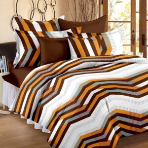 Double Bed Printed Cotton Elastic Fitted Bedsheet with 2 Pillow Covers