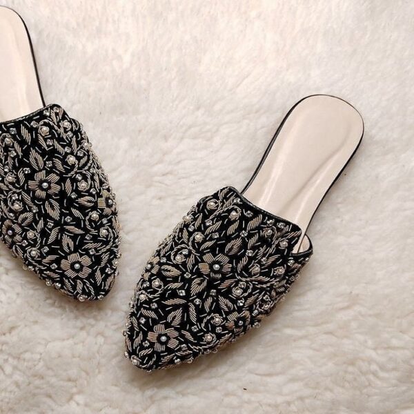 Hand-Embroidered Pearl Mules